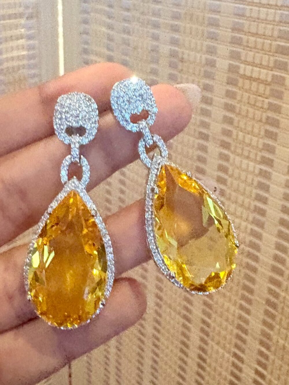 Cubic Zirconia Rhodium Plated Bridal Earrings